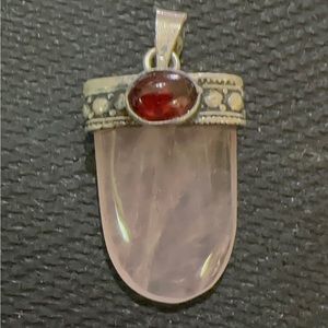 Rose Quartz and garnet silver pendant.